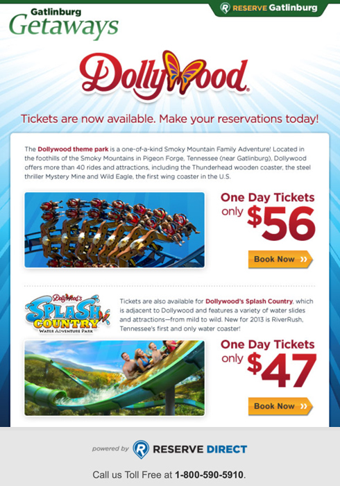 Dollywood tickets email promotion