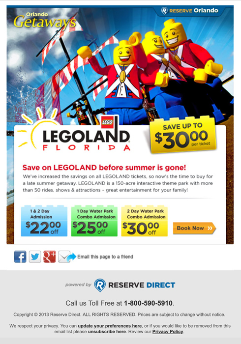 Legoland combo tickets email promotion