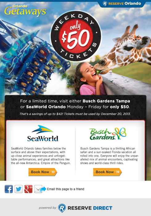 Seaworld weekday tickets email promotion